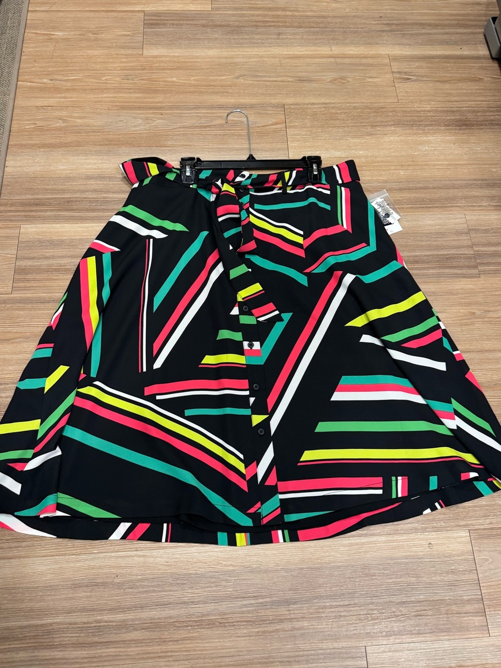 Bar III Black Circle Skirt with Multicolor Geometric Stripes